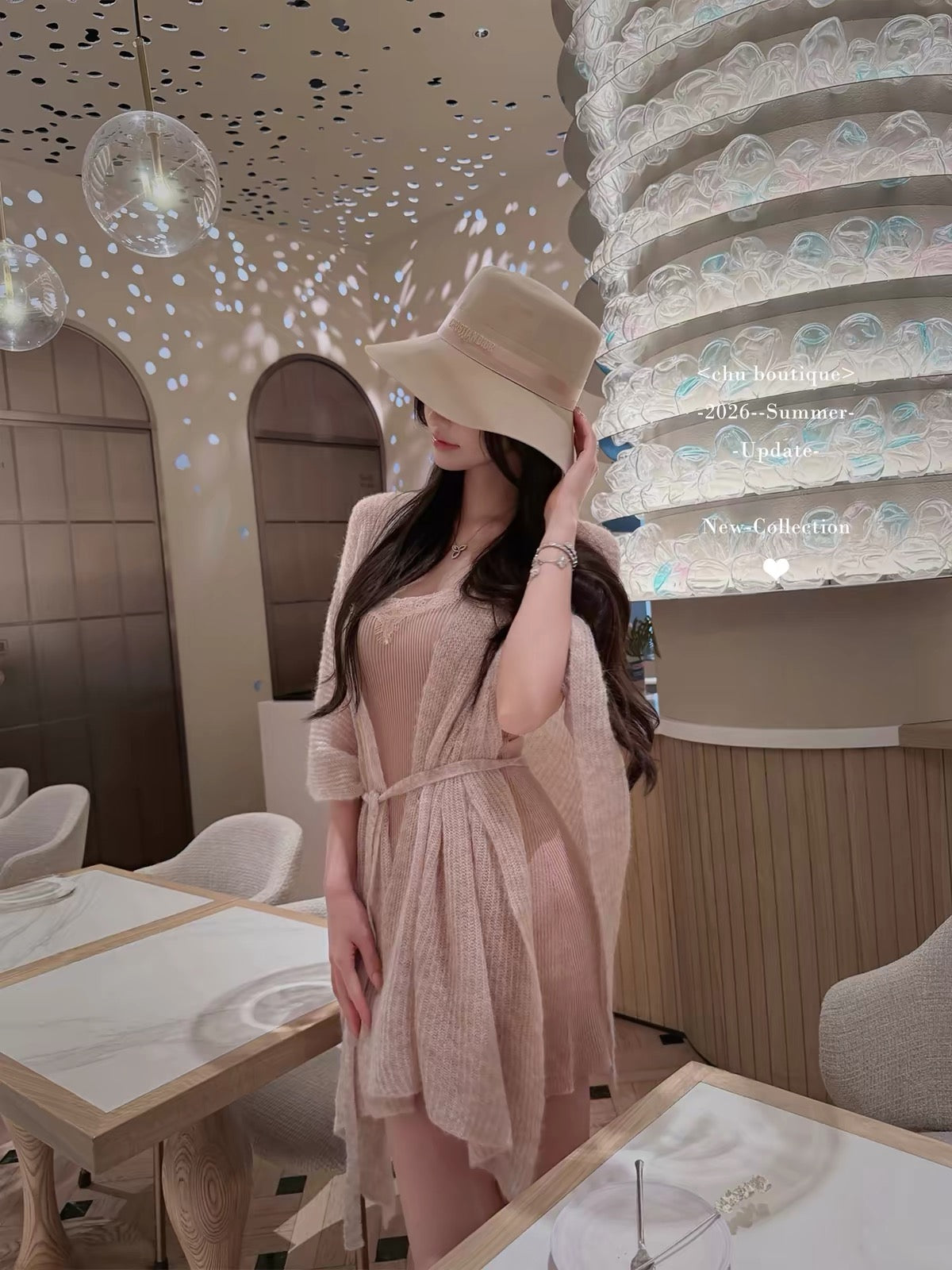 CHU Xiaochu / Manta Rose / Soft-toned knit dress — accentuates a graceful figure; a form-fitting camisole dress that flatters the silhouette and makes the skin look fairer and the body slimmer.