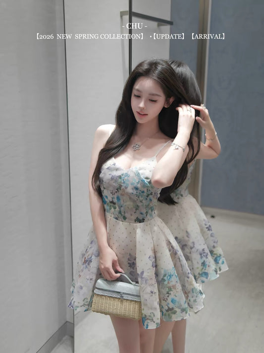 CHU / Blue Bell / Ethereal & Elegant – Pale Blue-Purple Petal-Hem Camisole Dress with Dimensional Detailing
