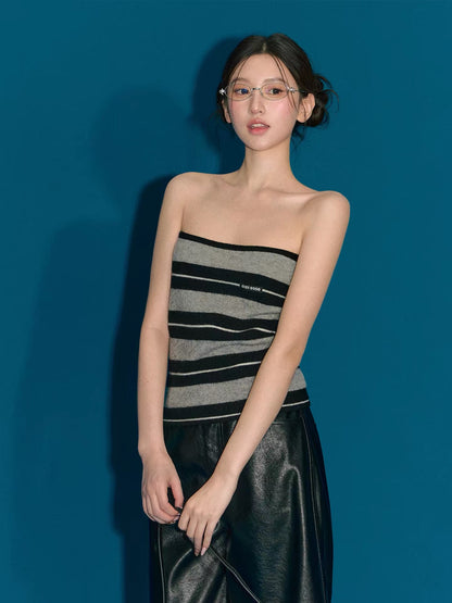 OIOI ESSE｜Striped Short Bandeau Top for Women, Early Autumn New Arrival, Versatile Blue Vest, Can Be Layered