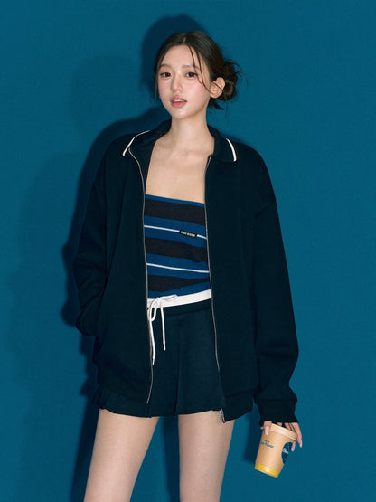 OIOI ESSE｜Striped Short Bandeau Top for Women, Early Autumn New Arrival, Versatile Blue Vest, Can Be Layered