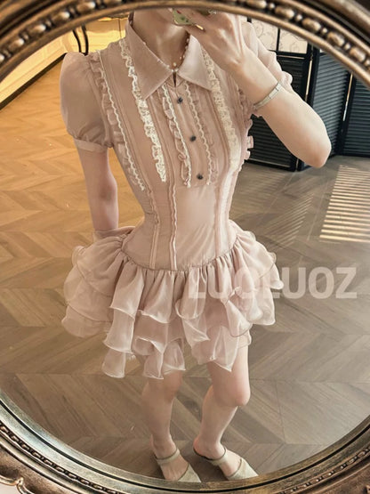 LUOLUOZ 【Layered Aesthetics】Elegant and Luxurious Mini Dress with a Slim Fit and Stylish Puff Skirt CC155