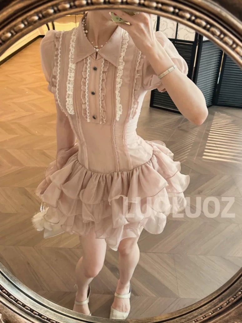 LUOLUOZ 【Layered Aesthetics】Elegant and Luxurious Mini Dress with a Slim Fit and Stylish Puff Skirt CC155