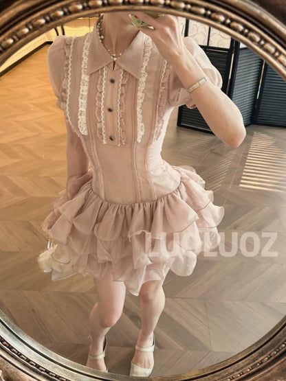 LUOLUOZ 【Layered Aesthetics】Elegant and Luxurious Mini Dress with a Slim Fit and Stylish Puff Skirt CC155