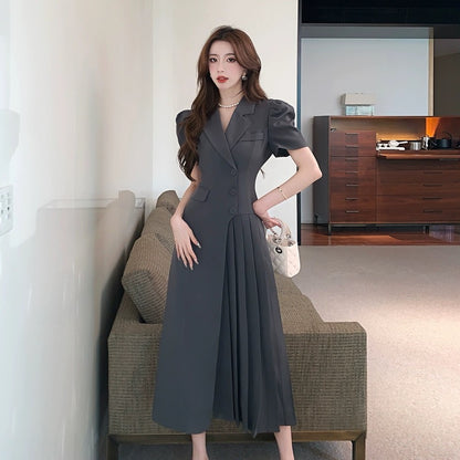 Irregular suit skirt, small fragrant style French dress, women's summer high-end, light and mature style, elegant pleated long skirt