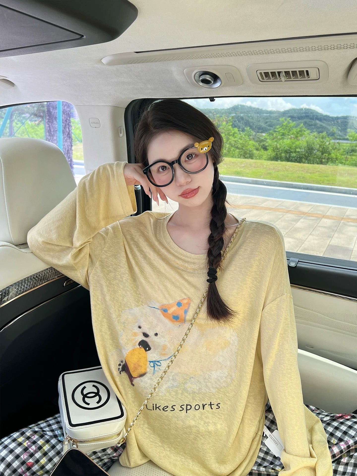 SUMENGQING Korean lazy style relaxed cartoon print long-sleeved T-shirt women's autumn new casual tops