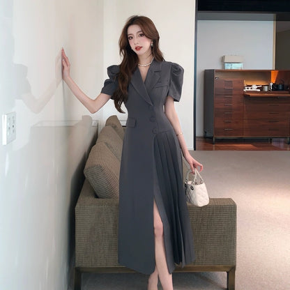 Irregular suit skirt, small fragrant style French dress, women's summer high-end, light and mature style, elegant pleated long skirt