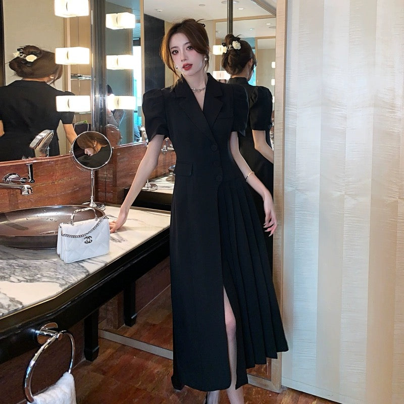 Irregular suit skirt, small fragrant style French dress, women's summer high-end, light and mature style, elegant pleated long skirt