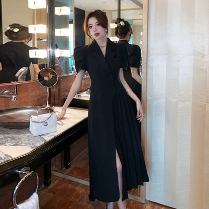 Irregular suit skirt, small fragrant style French dress, women's summer high-end, light and mature style, elegant pleated long skirt