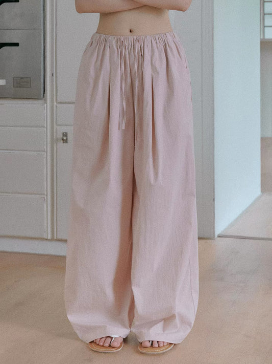 OIOI ESSE｜Summer Breathable Loose Wide-Leg Pants for Women, Casual Style, Relaxed Fit, Drawstring Floor-Length Pants