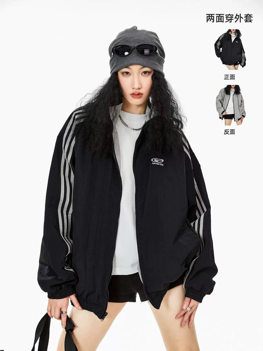 ICH MODE American reversible cardigan coat women's spring and autumn loose casual sports jacket top 2025 new style