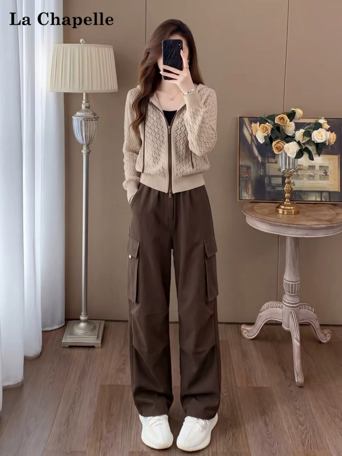La Chapelle Women's Sophisticated Casual Two-Piece Set (Autumn 2026): Slimming Knit Top & Cargo-Style Joggers