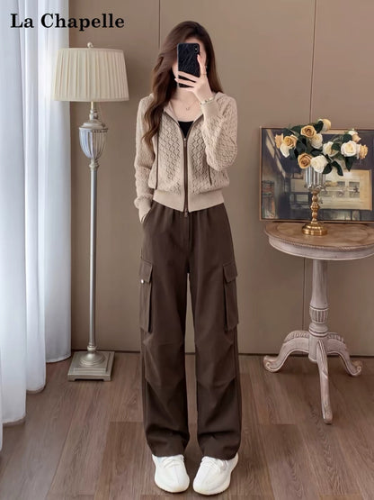 La Chapelle Women's Sophisticated Casual Two-Piece Set (Autumn 2026): Slimming Knit Top & Cargo-Style Joggers