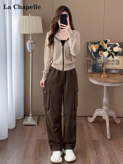 La Chapelle Women's Sophisticated Casual Two-Piece Set (Autumn 2026): Slimming Knit Top & Cargo-Style Joggers