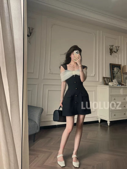 LUOLUOZ 【Misty Charm】Elegant and Stylish Short Dress with a Chic Neckline Design CC160