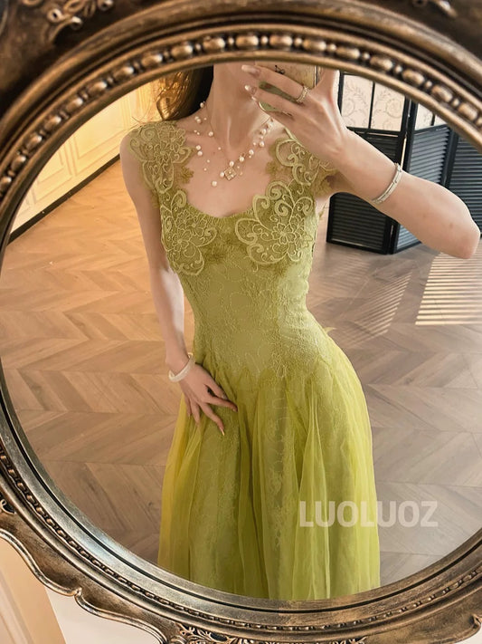 LUOLUOZ 【Green Leaves in Flight】Sophisticated and Elegant Long Fashion Dress CC167
