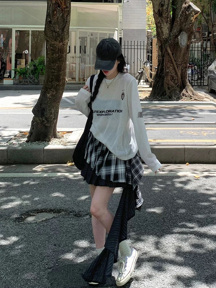 Hollow knitted long-sleeved printed cardigan T-shirt for women in summer, new American style design, loose and slim niche top