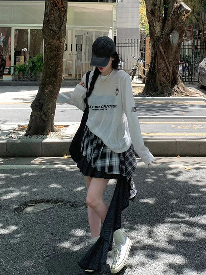Hollow knitted long-sleeved printed cardigan T-shirt for women in summer, new American style design, loose and slim niche top
