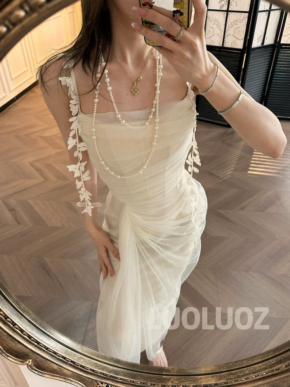 LUOLUOZ【Misty Fairy】High-end, elegant, ethereal, and stunningly beautiful mesh long dress JF698