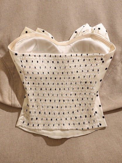 French sweet and spicy style bow polka dot strapless vest for women, niche style, slim fit, sexy camisole sweet top