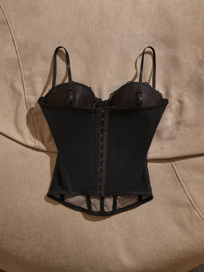 French-style lace waist-cinching vest for women, black, elegant, sexy, versatile, pure and alluring, beautiful backless camisole, inner layer.