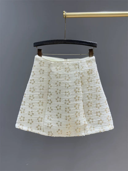 Sequin embroidered tweed skirt for women winter new style flowing gold small fragrance style high waist slimming A-line hip skirt