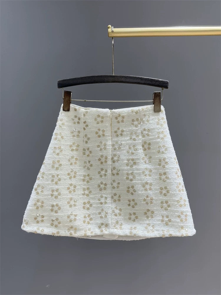 Sequin embroidered tweed skirt for women winter new style flowing gold small fragrance style high waist slimming A-line hip skirt