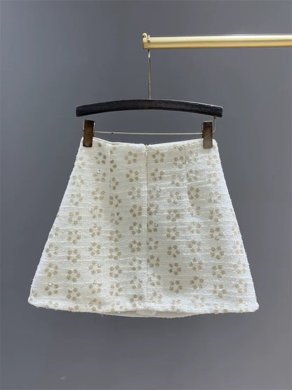 Sequin embroidered tweed skirt for women winter new style flowing gold small fragrance style high waist slimming A-line hip skirt