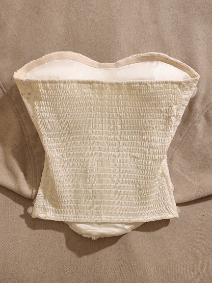French-style corset-style-inspired white strapless camisole for women, slimming, sexy, and hot.