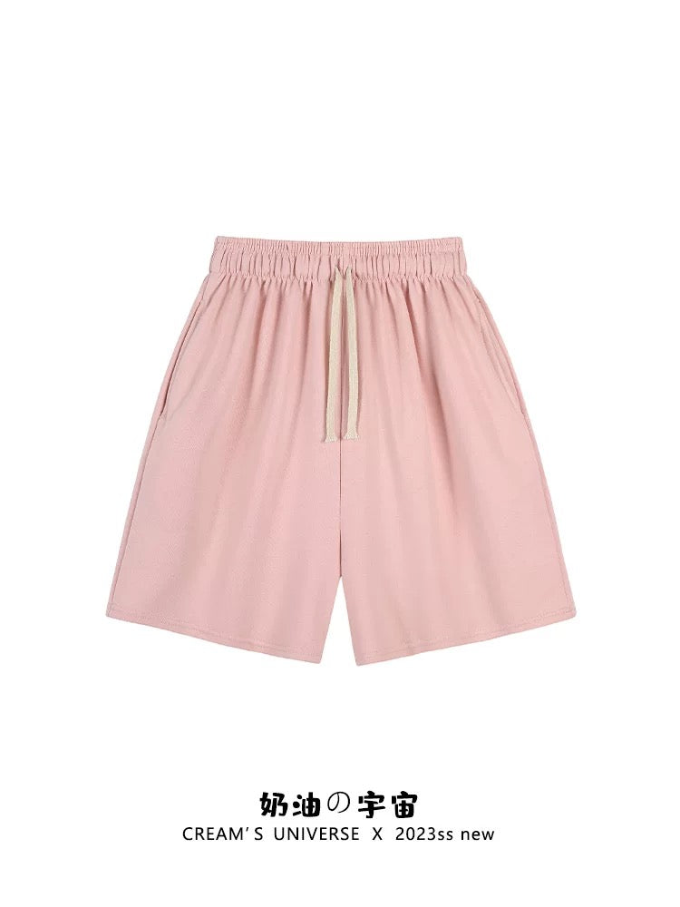 Cream Universe Simple Solid Color Drawstring Shorts Women's Japanese Style Ins Style Loose Casual Sports Pants New Style