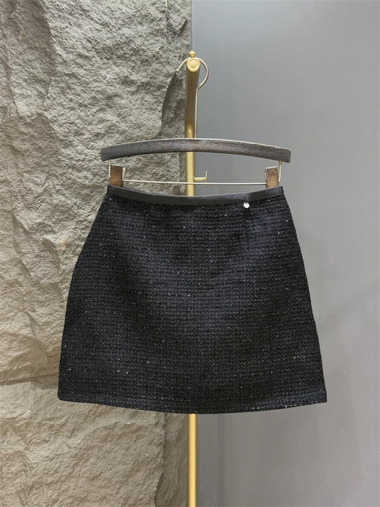 Small fragrant sequined A-line short skirt for women in autumn and winter new fashionable temperament high-waist slim tweed hip-covering skirt