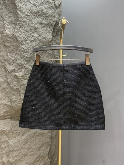 Small fragrant sequined A-line short skirt for women in autumn and winter new fashionable temperament high-waist slim tweed hip-covering skirt