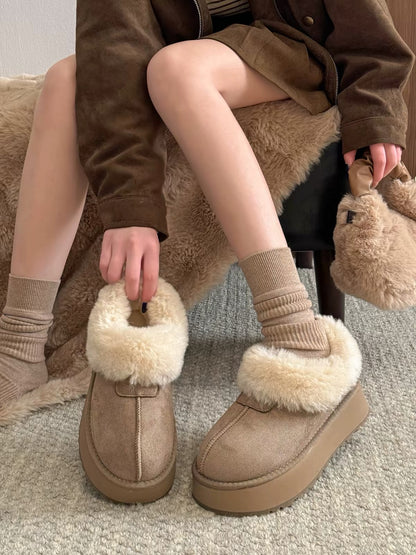 Jia Bujia Women's Snow Boots (2026 New Winter Collection) – Fleece-Lined, Thickened, and Warm; Platform Sole for Added Height; Faux-Fur Detail
