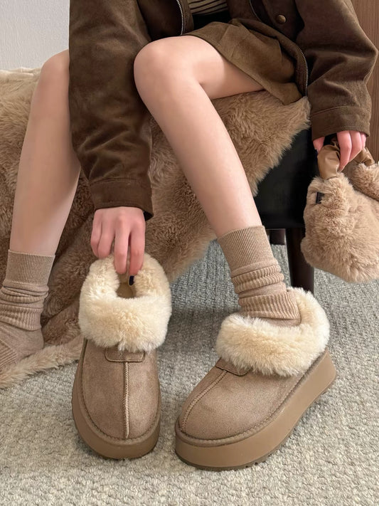 Jia Bujia Women's Snow Boots (2026 New Winter Collection) – Fleece-Lined, Thickened, and Warm; Platform Sole for Added Height; Faux-Fur Detail