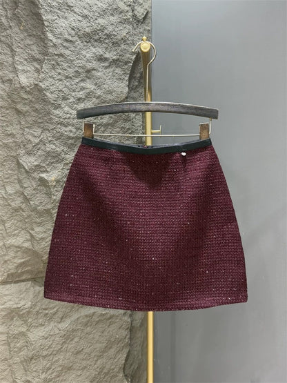 Small fragrant sequined A-line short skirt for women in autumn and winter new fashionable temperament high-waist slim tweed hip-covering skirt