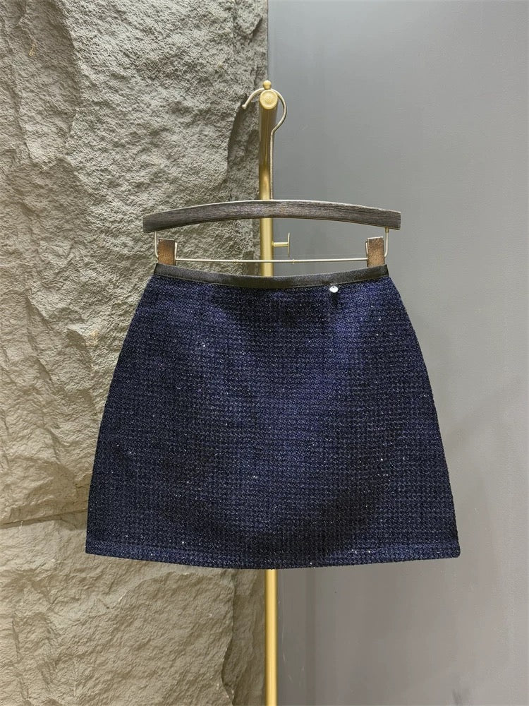 Small fragrant sequined A-line short skirt for women in autumn and winter new fashionable temperament high-waist slim tweed hip-covering skirt