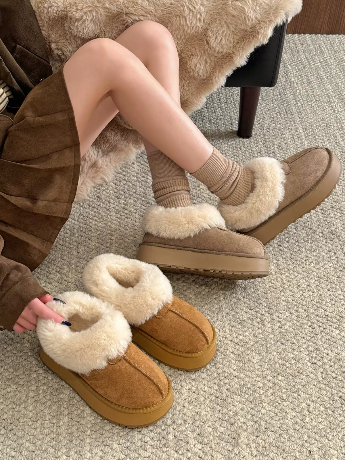 Jia Bujia Women's Snow Boots (2026 New Winter Collection) – Fleece-Lined, Thickened, and Warm; Platform Sole for Added Height; Faux-Fur Detail