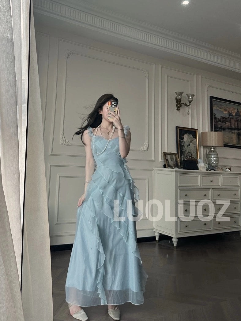 LUOLUOZ [West Coast Summer] Elegant Irregular Waist-Defining Long Dress JF703