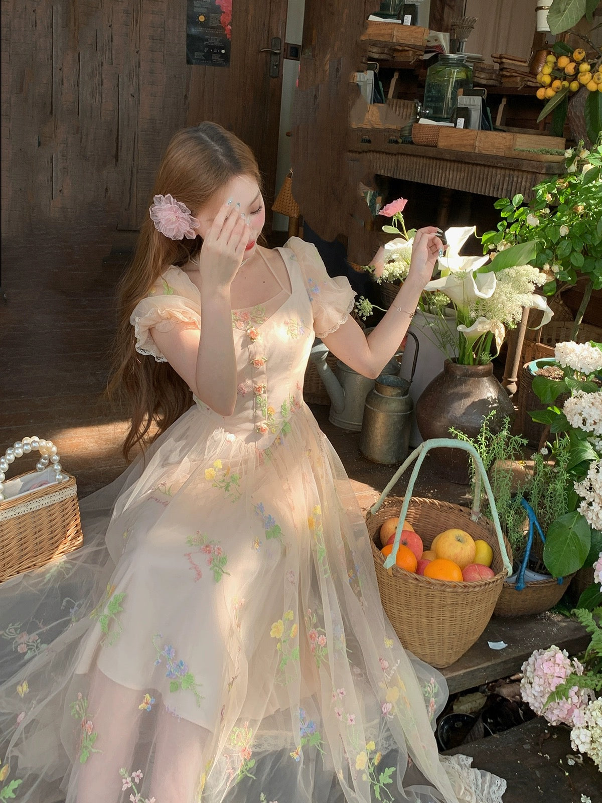 Bingbing is here丨【Starry Sky Flower Sea 2.0】French heavy industry embroidered halter dress sweet girly long dress