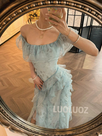 LUOLUOZ【Wind and Flowers】Exquisite and Elegant Irregular Long Dress JF764