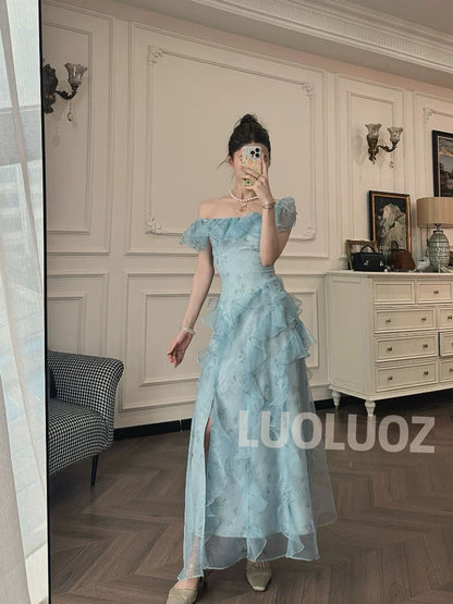 LUOLUOZ【Wind and Flowers】Exquisite and Elegant Irregular Long Dress JF764