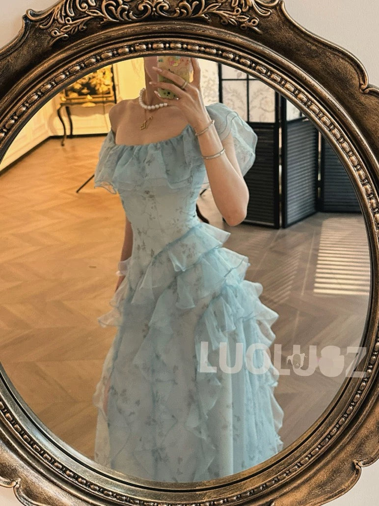 LUOLUOZ【Wind and Flowers】Exquisite and Elegant Irregular Long Dress JF764