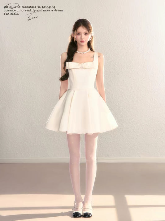 BBBLUE Original Design / Soft Satin Heiress / French Chic A-line Full Skirt Heiress Spaghetti Strap Dress
