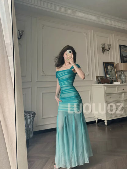 LUOLUOZ【Proflorm】High-class and elegant long dress with a stunning goddess-like hem design JF785