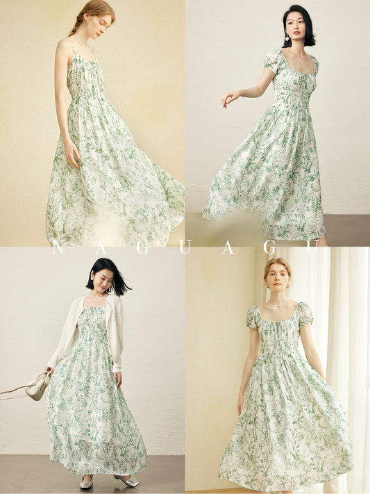 Pumpkin Valley Nianhua Yimeng~Skirt for women Xia Zhen selected transparent triacetate French square neck dress/slip skirt