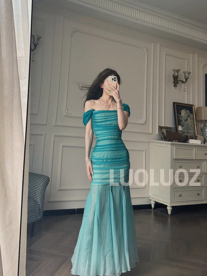 LUOLUOZ【Proflorm】High-class and elegant long dress with a stunning goddess-like hem design JF785