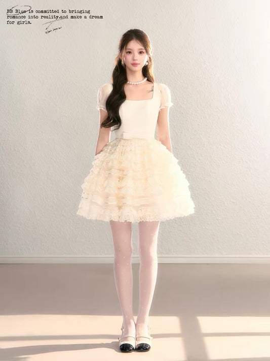 BB BLUE Original Design / Lace Manor / Elegant Satin Tutu Skirt Mini Dress - A Stunning Birthday Party Dress