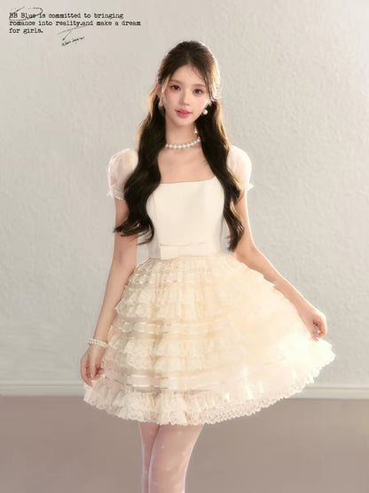 BB BLUE Original Design / Lace Manor / Elegant Satin Tutu Skirt Mini Dress - A Stunning Birthday Party Dress