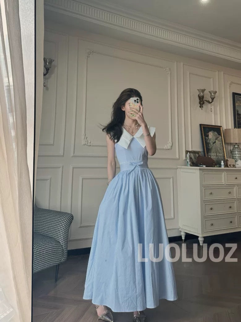 LUOLUOZ【Misty Blues】Elegant Slim-fit Sleeveless Fashionable Baby Face Long Dress CC421