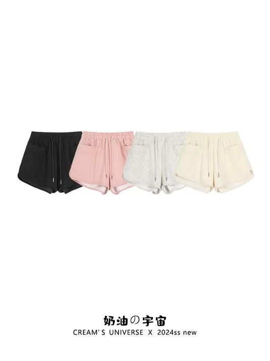 Cream Universe Solid Color Drawstring Casual Sports Walking Shorts Women's Japanese College Style Slim Hot Pants New Style