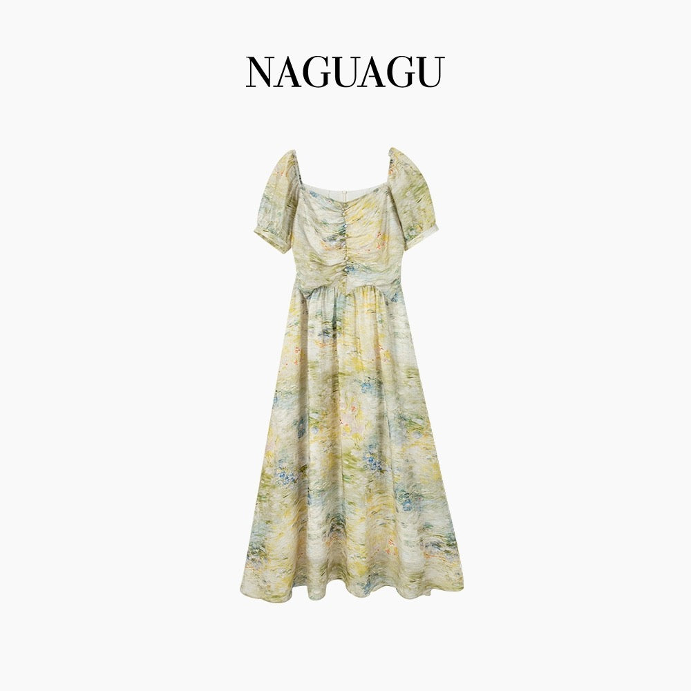 Pumpkin Valley [Oil Painting Skirt] Select U-quality Lyocell digital printing technology_French waist dress